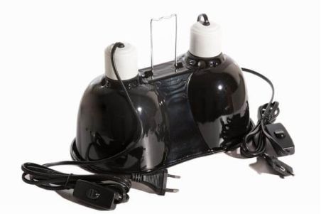 Support double pour lampes chauffantes - Dôme noir pour terrarium